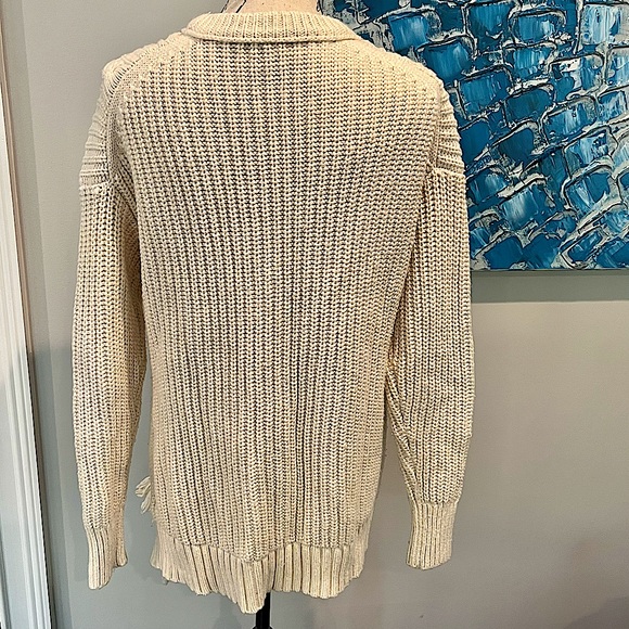 J.Crew Cable Knit Sweater with Side Slit Fringe Detail in Ivory - Picture 4 of 16